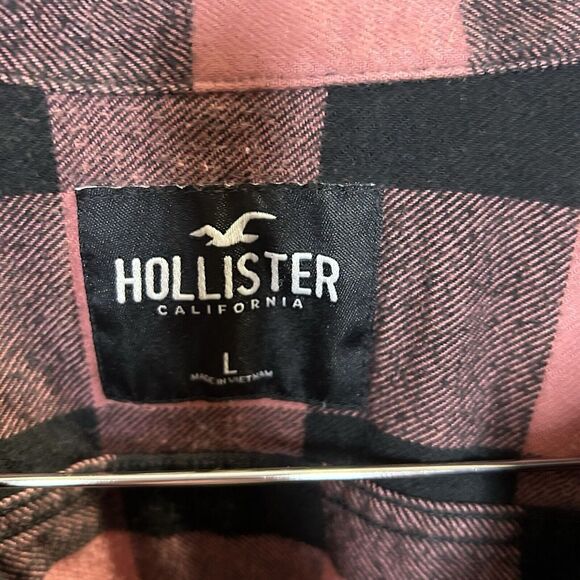 Holister Salmon Color Flannel‎ Large Spellout On Back Men's Size Large Button - Picture 5 of 9